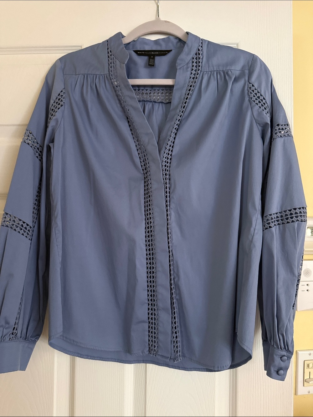 White House Black Market Periwinkle Blue Crochet-Trim Blouse